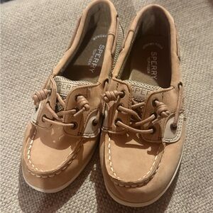 Sperry Tan and White Slip-On Sneakers